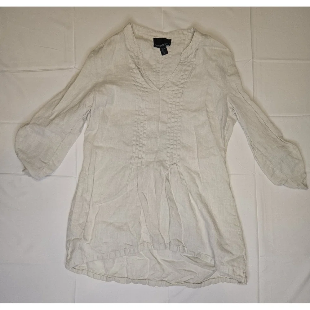 Cynthia Rowley 100% Linen Tunic Womens Small Off-White Roll Sleeve Pullover - Picture 1 of 7